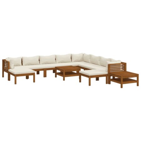 Salon de jardin 12 pcs avec coussin crème Bois d'acacia solide
