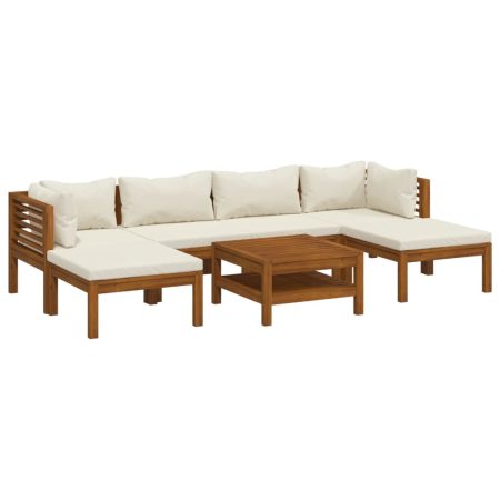 Salon de jardin 7 pcs avec coussin crème Bois d'acacia solide