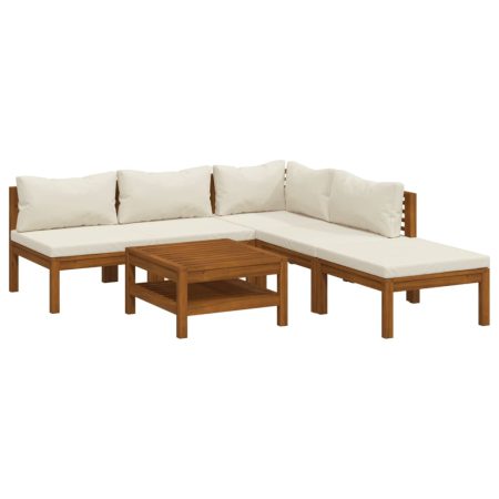 Salon de jardin 6 pcs avec coussin crème Bois d'acacia solide