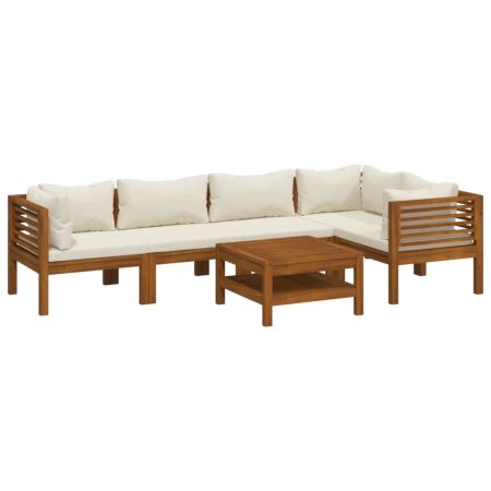 Salon de jardin 6 pcs avec coussin crème Bois d'acacia solide