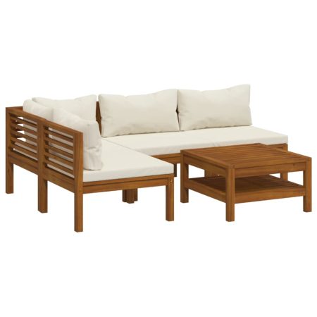 Salon de jardin 5 pcs avec coussin crème Bois d'acacia solide
