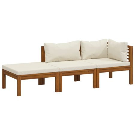 Salon de jardin 3 pcs avec coussin crème Bois d'acacia solide