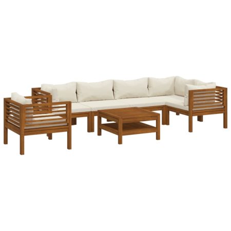 Salon de jardin 7 pcs avec coussin crème Bois d'acacia solide