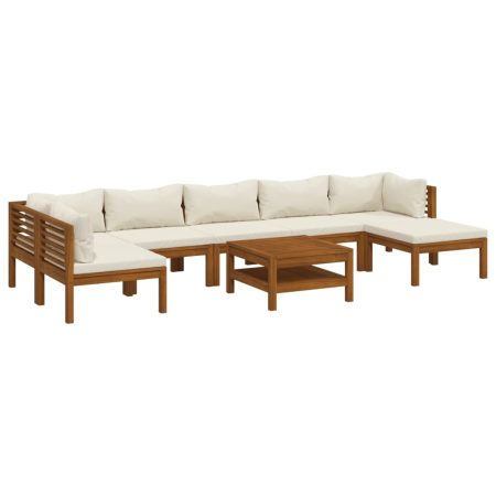 Salon de jardin 8 pcs avec coussin crème Bois d'acacia solide