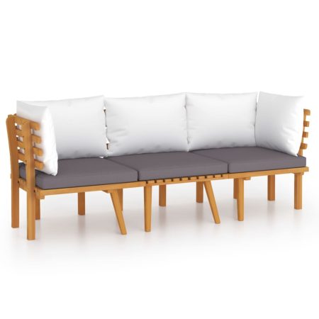 Salon de jardin 3 pcs avec coussins Bois d'acacia massif