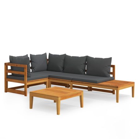 Salon de jardin 4 pcs avec coussins gris foncé Bois d'acacia
