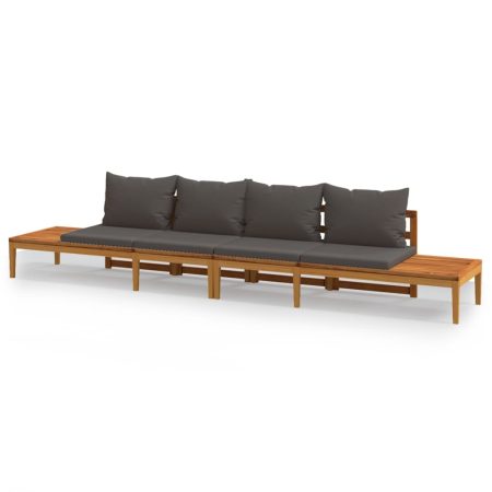 Bancs de jardin avec coussins gris foncé lot de 2 Bois d'acacia
