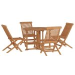 Mobilier à dîner d'extérieur pliable 5 pcs Bois solide de teck