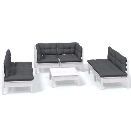 Salon de jardin 7 pcs avec coussins bois de pin massif