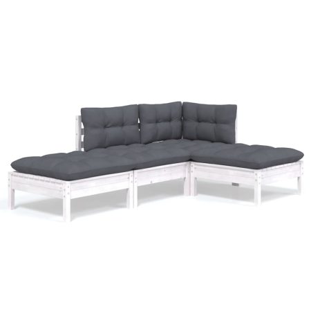 Salon de jardin 4 pcs avec coussins bois de pin massif