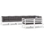 Salon de jardin 8 pcs avec coussins blanc bois de pin massif