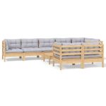 Salon de jardin 9 pcs avec coussins gris bois de pin massif