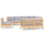 Salon de jardin 8 pcs avec coussins gris Bois de pin massif