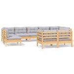 Salon de jardin 9 pcs avec coussins gris Bois de pin massif