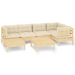 Salon de jardin 7 pcs avec coussins crème bois de pin massif