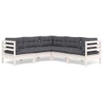 Salon de jardin 5 pcs avec coussins blanc bois de pin solide