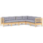 Salon de jardin 6 pcs avec coussins gris Bois de pin massif