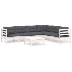 Salon de jardin 7 pcs avec coussins blanc bois de pin massif