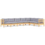 Salon de jardin 7 pcs avec coussins gris bois de pin massif