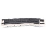 Salon de jardin 7 pcs avec coussins blanc bois de pin massif