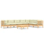 Salon de jardin 8 pcs avec coussins crème Bois de pin massif