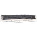 Salon de jardin 8 pcs avec coussins blanc bois de pin massif