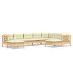 Salon de jardin 9 pcs avec coussins crème bois de pin massif