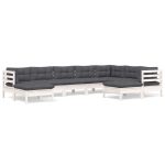 Salon de jardin 9 pcs avec coussins blanc bois de pin massif