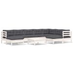 Salon de jardin 10 pcs avec coussins blanc bois de pin massif