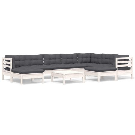 Salon de jardin 10 pcs avec coussins blanc bois de pin massif