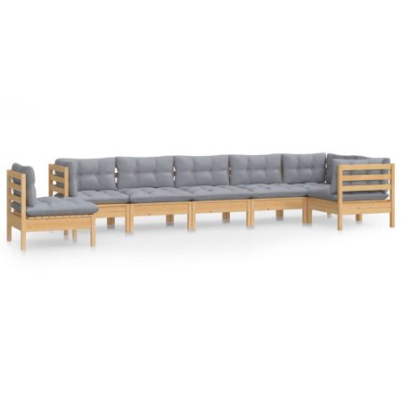 Salon de jardin 8 pcs avec coussins gris Bois de pin massif