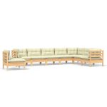 Salon de jardin 8 pcs avec coussins crème Bois de pin massif