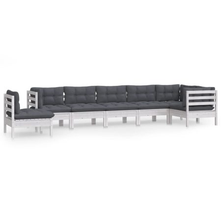 Salon de jardin 8 pcs avec coussins blanc bois de pin massif