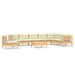 Salon de jardin 9 pcs avec coussins crème bois de pin massif
