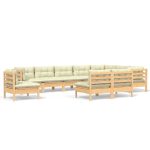Salon de jardin 10 pcs avec coussins crème bois de pin massif