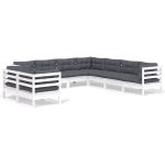 Salon de jardin 9 pcs avec coussins blanc bois de pin massif